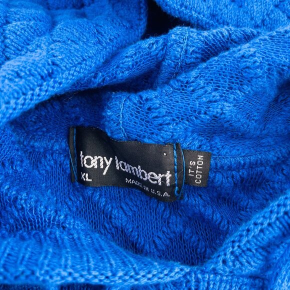 Tony Lambert XL Blue Quilted Cotton Hoodie Sweatshirt Unisex - Picture 2 of 4